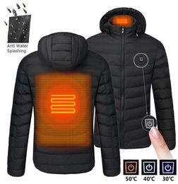 2020 Men Winter Warm USB Heating Jackets Smart Thermostat Pure Colour Hooded Heated Clothing Water Proof Warm Jackets Outerwear1869707