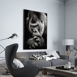 Modern Black Gorilla Canvas Paintings, Nordic Animals Art Posters and Prints,Wall Pictures for Living Room, Home Decoration