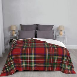 Red Tartan Stewart Clan Throw Blankets Plaid Ultra-Soft Flannel Blanket Lightweight Home Decor Fleece for Men Women Kids