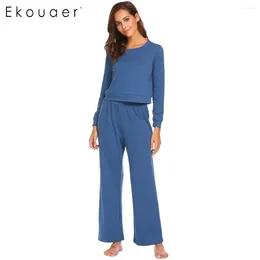 Home Clothing Ekouaer Women Long Pajamas Set Cotton Sleepwear Casual Lightweight O Neck Sleeve Top And Pants Loose Pajama S