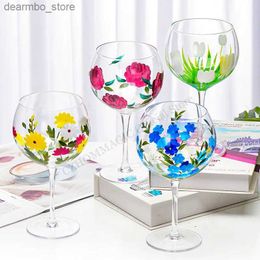 Wine Glasses 610ml Hand Painted Flower oblet Lead-Free lass Handmade Red Wine lass Bi Volume lass Cup for Party Weddin Christmas ifts L49