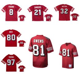 Stitched football Jerseys Jerry Rice Terrell Owens Joe Montana Deion Sanders Steve Young Patrick Willis Watters Taylor Ronnie Lott mesh Legacy Retired jersey