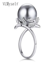 Fantastic Leaf ring with big Grey Pearl Trendy White jewellery drop anel anillos aneis female jewelry rings7752046