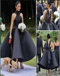 2019 Country Bridesmaid Dresses with Big Bow Sexy Back Little Black Party Gowns Satin Ankle Length Maid of Honor Dress4790896