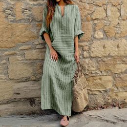 Elegant Party Dresses For Women Summer Cotton And Linen Sundress Striped Print Loose Long Sleeves Maxi Dress Vestidos 240412