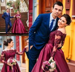 Dubai Long Sleeves Evening Dresses Lace Off The Shoulder A Line Prom Dresses Satin Sweep Train Saudi Arabia Formal Party Dress6301303