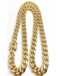 fine 18K Gold Plated chain jewelry Stainless Steel High Polished Miami Cuban Link Necklace Men Punk 15mm Curb Double Safety Clasp 2504891