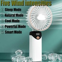 Electric Fans Handheld Fan5in Portable Electric FanUSB Rechargeable5 Speeds Setting Cooler Wind180 Folded for BedroomOfficeOutdoorHome