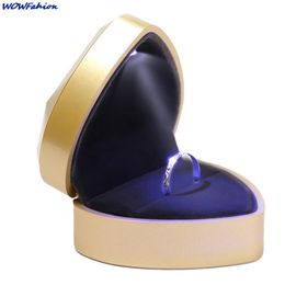 Luxury Heart Shaped Wedding Ring/Necklace Box with LED Light Jewellery Gift Box High Quality Diamond Face Soft Plush Jewellery Gift