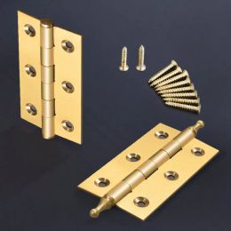 4 Pieces 2/2.5/3 Inch Solid Yellow Brass Windows Furniture Cabinet Cupboard Hinge with Gold Colour Screws