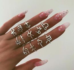 12Pcs 12 Zodiac Ring Aries Taurus Gemini Cancer Virgo Libra Scorpius Capricornus Wedding Stainless Steel Rings Jewellery Cluster5372637