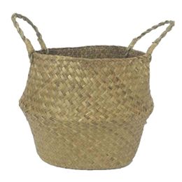 Foldable Rattan Seagrass Storage Basket Wicker Basket Toy Organizer Laundry Woven Basket Plant Flower Pot For Home Garden