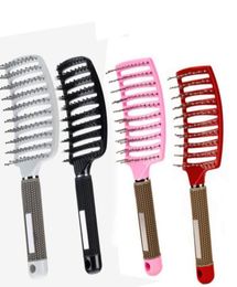 Women Massage Brush Hair Brush Smooth Hair Pure Pig Hairbrush Styling Plastic Nylon Big Bent Comb Hairdressing Styling Tool4700143