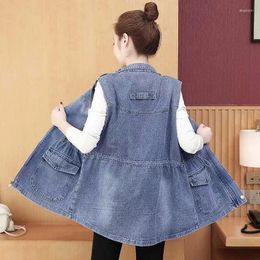 Women's Vests 2024 Vintage Denim Jacket Vest Mid-length Spring Autumn Korean Loose Sleeveless Coat Jean Woman Waistcoat Tops Ladie