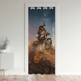 Rider Motorcycle Motocross Door Curtains Closet Curtain for Boys Girls Bedroom Kitchen Sunscreen Grommet Window Treatments Decor