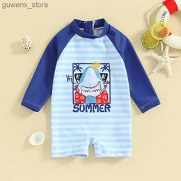 One-Pieces 0-3T Kids Boys Summer Swimwear Casual Whale Print Long Sleeve Monokini Swimsuit Beachwear Bathing Suit Y240412