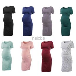 Maternity Dresses Maternity Dresses Women Side Ruched Pregnany Dress Bodycon Pregnant Clothes Casual Mama Short Sleeve Wrap Baby Showers 240412