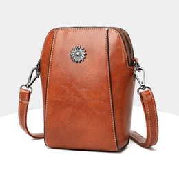 Women Vintage Shoulder Bag Solid Colour Coin Phone Bag Waterproof Scratch-Resistant Versatile Zipper Crossbody Wallet Phone Bag