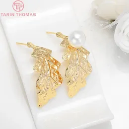 Stud Earrings (2165)6PCS 16x33MM 24K Gold Color Plated Brass Leaf Leaves High Quality DIY Jewelry Making Findings