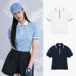 24ss New Designer Golf Clothing Women's 24 Summer New Polo Neck Fashion Versatile Casual Solid Color Short Sleeved Top