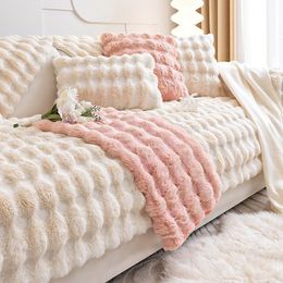 Super Soft Smooth Rabbit Plush Sofa Towel Winter Warm Thicken Plush Sofa Cover Non-slip Sectional Couch Covers for Living Room