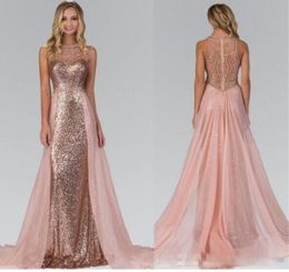 Crystal Beaded Rose gold Sequin Long Bridesmaid Dresses Sequin Chiffon Wedding guest Dresses Maid Of Honour Gowns Custom Made6008111