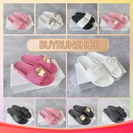 Designer Fashion Women Sandals Leather Slippers Decoration Hot Style classic Summer PINK WHITE 2024 35-45