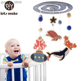 Mobiles# Baby Wooden Bed Bell Ocean Animal Pendant Baby Mobile Rattle Toy 0-12 Months Carousel Crib Holder Arm Bracket Gifts For Newborns Y240412