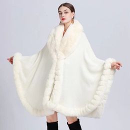 Winter Elegant V Lapel Faux RexRabbit Fur Coat Cape Women Long Shawl Full Trim Fur Loose Knit Cardigan Cloak Overcoat Female2314