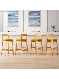 Nordic Solid Wood High Stool Family Backrest Bar Chair Modern Simple Light Luxury Bar Chair Bar Stool Front Desk Chair