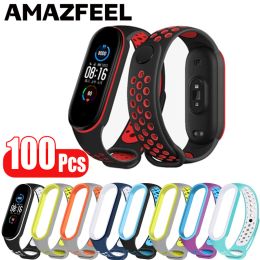 Straps 100Pcs/Pack Mi Band 6 5 Strap For Xiaomi Mi Band 5 Bracelet Straps MiBand 5 6 Sport Breathable Wrist Strap Silicone Replace Belt