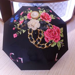 Camellia feminina totalmente automática de borracha preta Sol UV Dobrando o guarda -chuva feminino de dupla finalidade