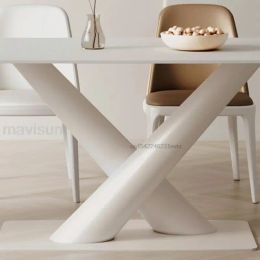 White Creamy Style Rectangle Table For Large Apartment Thicken Rock Plate Tabletop Kitchen Furniture Designer Dining Table Set