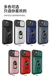 Magnetic Cell Phone Cases with Ring Holder Card Slot Slide Push Window Shockproof Back Cover for iphone 13 12 mini 11 pro max x xs xr 7 8 SE