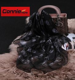 Fashion Top Quality Classic European Designer Womens Skull Print Silk Scarf Elegant Ladies Wrap6440659