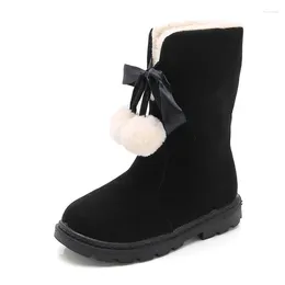 Boots Kids Girls Warm Plush Lining Mid-calf Children Winter Shoes Fashion Fur Ball Decoration Snow Size 26-37