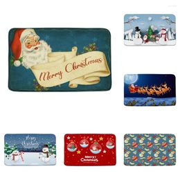 Bath Mats Christmas Snowman Winter Scenery Mat Cartoon Santa Elk Xmas Tree Flannel Bathroom Decor Rug Carpet Doormat Non Slip Backing