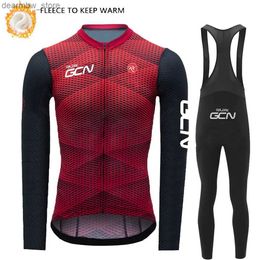 Cycling Jersey Sets RAUDAX GCN Winter New Mens Racing Cycling Suit Long Seve Warm Bike Jersey Triathlon Thermal Fece Road Bike Cycling Clothing L48