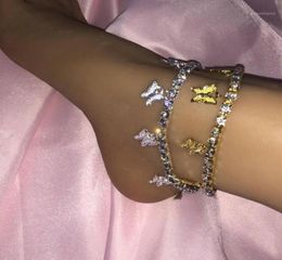 Charm Bracelets GLAMing Cute Gold Butterfly Bracelet For Women Jewelry Whole Fashion Rhinestone Ankle Chain Pendant15682276