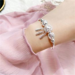 Bangle Women's Hand Bracelet Silver Colour Beads Feather Tassel Cuff Bangles Wristband Trendy Jewellery Accessories Wholesale