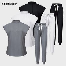 Surgical Set Women Pet Hospital Scrub Uniforms Suits Unisex Solid Colour Surgical Gown Pocket V-neck Jogger Suits Wholesale Price