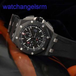 AP Crystal Wrist Watch Royal Oak Offshore Series Automatic Mechanical Mens Watch Forged Carbon 44mm Time Display Ceramic Ring Tape Waterproof Night Light 26400