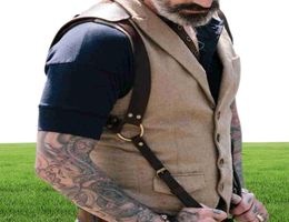 Suspenders Vintage Leather Vest Straps Braces Suspender Men Harness Punk Chest Shoulder Belt Strap Apparel Accessories7830704