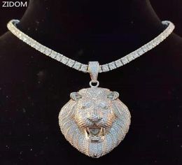 Pendant Necklaces Men Hip Hop Lion 039s Head Necklace With 4mm Zircon Tennis Chain Iced Out Bling HipHop Male Jewellery Fashion G5369905