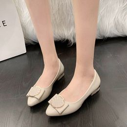Soft leather single shoes for womens business shoes thick heels medium heels professional pointed high heels simple small leather shoes for women 35-4 S3WV#