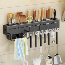 Kitchen Storage Carbon Steel Plastic Rack Wall-mounted Multifunctional Knife With Multiple Brackets And Hooks