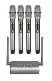 4- Wireless Microphone System Quad UHF Mic 4 Handheld Mics Long Distance Fixed Frequency Microphones7016466