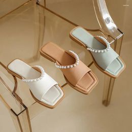 Slippers Phoentin 2024 Summer Sexy Open Toe Pearl Women Low Heels Flats Shoes Lady Elagant Party Sandals FT3464