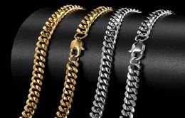 Hip Hop Cuban Link Chain Necklace 18K Real Gold Plated Stainless Steel Metal Necklace for Men 4mm 6mm 8mm6067159