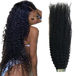 Afro Kinky Curly Tape In Human Hair Extensions 40 pcs Natural Colour Skin Weft For Women Mongolian Remy Hairs7003854